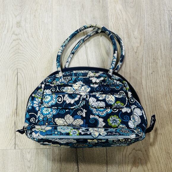 Vera Bradley Handbags - Vera Bradley Blue Floral Satchel Zip Top Double Handles w/ Inner Pockets